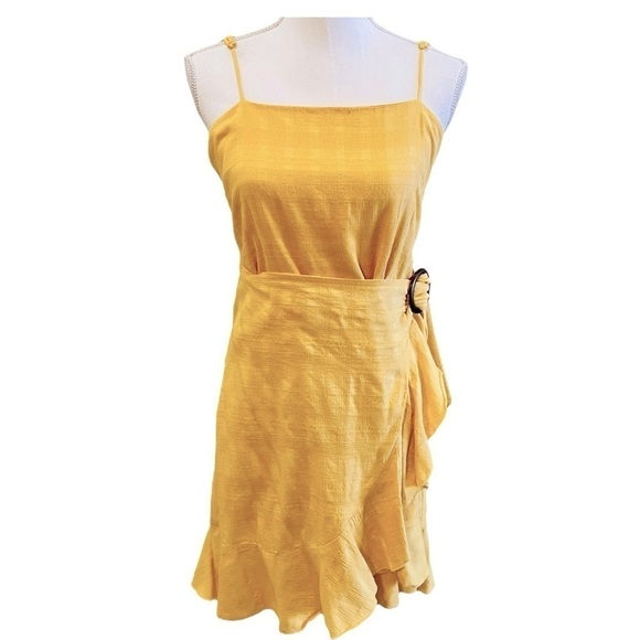 American Eagle Yellow Faux Wrap Dress Large - Picture 1 of 7